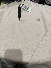 Chaps Sweater Mens L Pull Over Long Sleeve Mock Neck Button Up Casual Cream