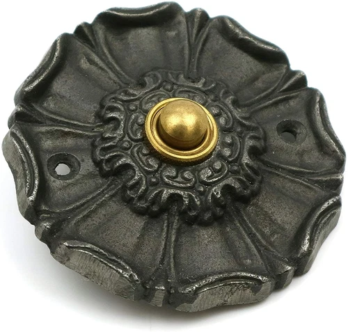 Antique Cast Iron Door Bell - Flower Design - Press Bell Push - 85mm