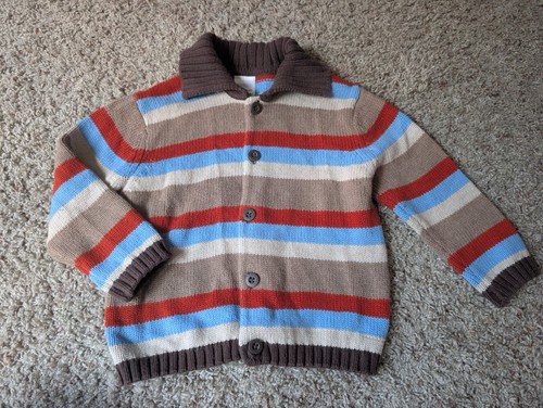 Gymboree 18-24 Top Dog Brown Orange Blue Striped Cardigan Sweater