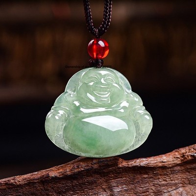 Natürlicher grüner Jadeit Klasse A Jade Anhänger - Buddha Talisman Viel Glück Amulett