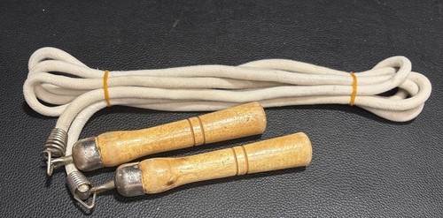 Wooden Handle Antique Vintage Jump Rope Spring Metal Swivel old Circa School Use