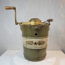 Antique White Mountain Freezer Ice Cream Maker 10" Green Gold Eagle Hand Crank