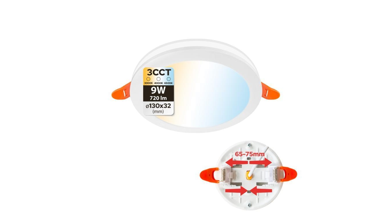 8683684236228 Oprawa podtynkowa downlight LED, 9W, 720lm, IP20, 3CCT, okrga, b