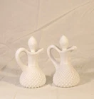 2 Vintage Westmoreland English Diamond Hobnail White Milk Glass Cruet Stopper