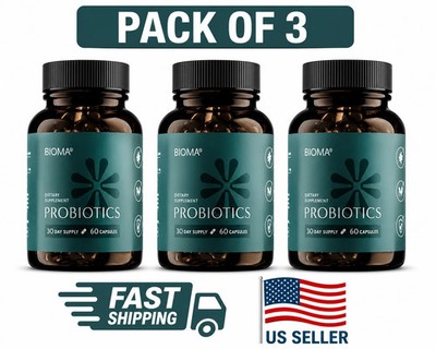 3 Pack BIOMA Probiotics Digestive Health Gut Support for Men & Women 180 Caps