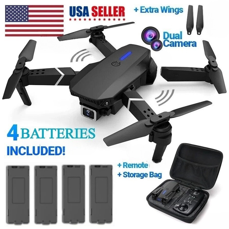 Drone 2025 4K HD Dual Camera WiFi FPV RC Foldable Quadcopter &plus; 4 Batteries USA