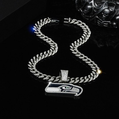 Seattle Seahawks NFL Football Fan Gold Silver Pendant NECKLACE Cuban Chain 20in