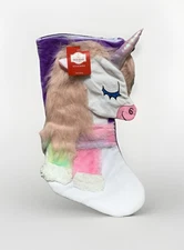 NEW Holiday Time 3D UNICORN 17in Multicolor Purple Plush Christmas Stocking