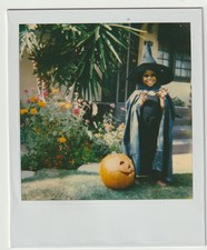 VINTAGE PHOTO/POLAROID: KID IN SCARY WITCH HALLOWEEN COSTUME with J.O.L