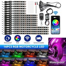 16pc Rgb Bluetooth Motorcycle Led Light Under Glow Neon Strip Remote Control Kit 16pc Rgb Bluetooth Motorcycle Led Light Under Glow Neon Strip Remote Control Kit