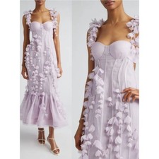 NWT Zimmermann Dress Dawning Petal Floral Appliqué in Linen-Blend Lilac Purple