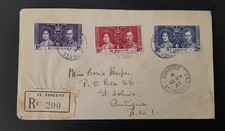 St Vincent 1937 Coronation stamps Registered cover Rc200 12 MY 37 Edinboro