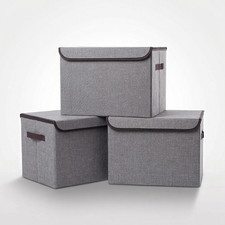 Large Storage Bins Collapsible Stackable Fabric Boxes 3 Pack 17 Inch