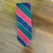 Ferrell Reed Tie Wool Silk Neck Tie Signature Regimental Stripe Green Red Blue