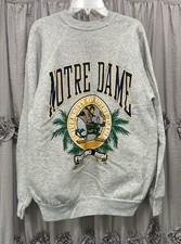Vtg Notre Dame Fighting Irish Crewneck Sweatshirt Gray Sz M/L Raised Print 90s