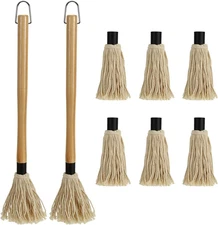 2 Pack BBQ Basting Mop 18.2 with 6 Extra Heads Grilling Brush for Smoking Meat