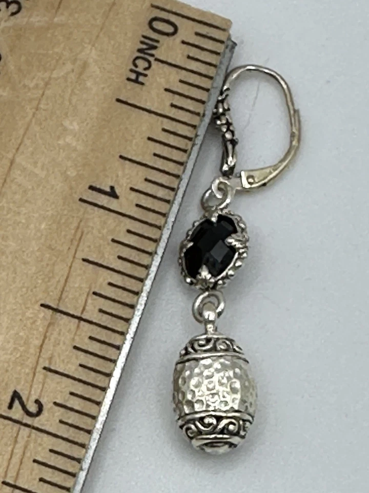 PENDIENTES COLGANTES ARTESANO DE BALI SARDA 1.28CTW CORTE BRIOLETTE NEGRO ESPINELASLVR Foto 3 de 4