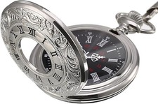 Vintage Pocket Watch Steel Men Watch with Chain Silver 