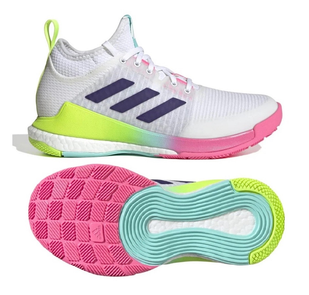 NEW Adidas Crazyflight Mid Volleyball Women Shoes, White/Purple