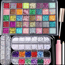 Face Glitter Rhinestones Kit, 40 Colors Gel Palette, 2 Boxes Rhinestones for Fac