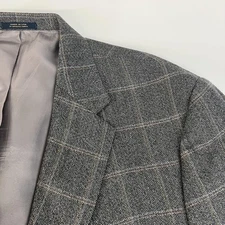 Hart Schaffner Marx Gold Blazer Mens 48R Gray Herringbone Windowpane Made USA