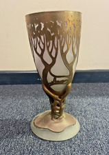 AMA - Romanian Art Noveau Glass Vase - Intricate Copper Overlay - VGC