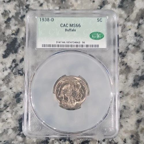 1938-D Buffalo Nickel MS66 CAC Certified Denver Mint Uncirculated 5C