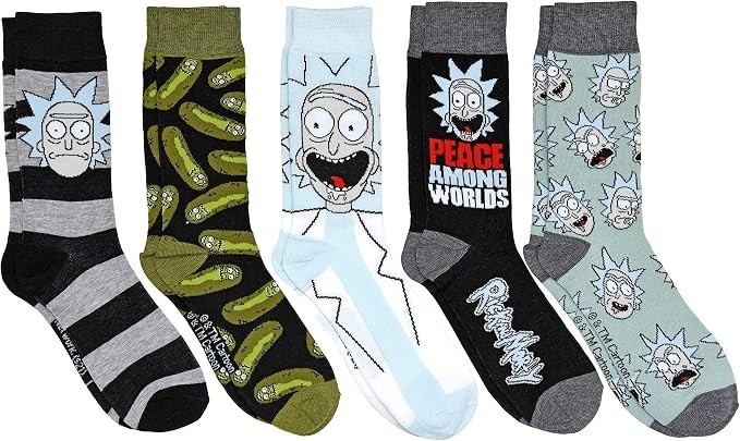Hyp Rick and Morty Peace Among Worlds Men's Crew Socks 5 Pair Pack (6-12) SHOE