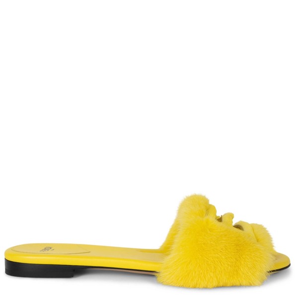 74207 authentische FENDI gelbe BAGUETTE NERZ FELL SLIDE Sandalen Schuhe 39