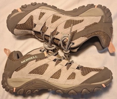 Merrell Alverstone Womens 10 Beige Suede With Coral Accents Low Top Hiking Shoes