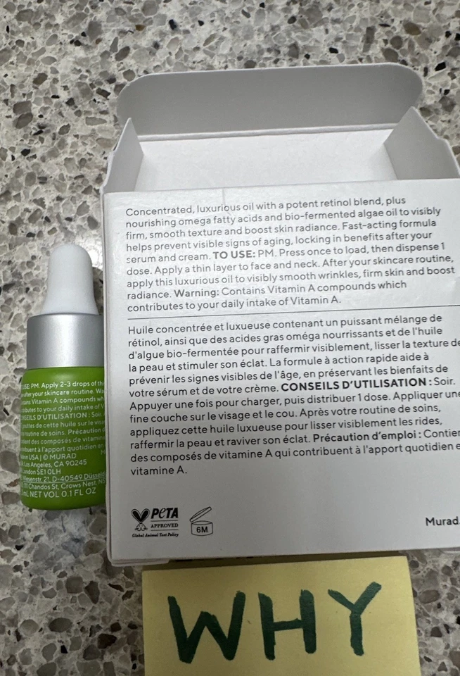 Murad Resurgence Retinol Youth Renewal Oil Drops .1oz/3mL SAMPLE SZ SEAL BOX - Image 3 of 4