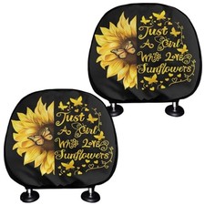 Sunflower 2 Pcs Car Seat Head Rest Cover for Women Soft Sunflower yellow