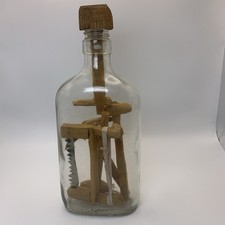 Folk Art Whimsy Bottle with Handmade Miniature Carpentry Tools Pick Axe Maul Saw