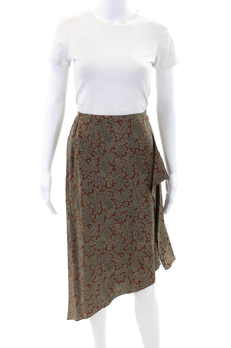 Donna Karan Womens Silk Abstract Print Slip-On Skirt Brown Size 10