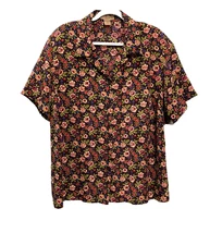 Notations Button Up Short Sleeve Blouse Top Floral Multicolor Ladies 3X Padded