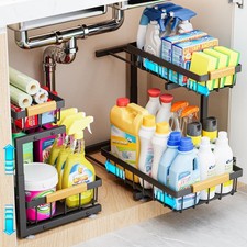 Under Sink Organizer 2 Pack - 2 Tier Expandable Pull-Out Storage Shelf for Kitch