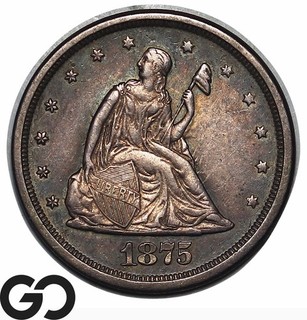 1875 S Twenty Cent Piece Choice AU Tough Collector Type Short Lived Series
