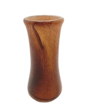 Vintage MCM Hand Blown Vase Brown & Amber Woodgrain Look Glass 6-1/4"