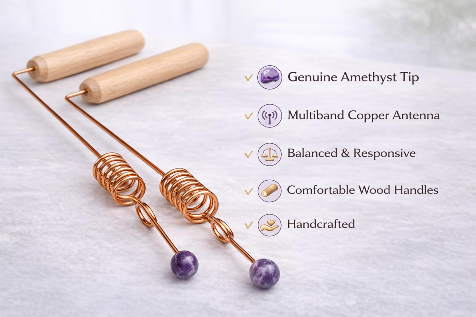 Spiritual Rods 2 Amethyst Copper Dowsing Rods with Crystals – Spiritual Divining Rods ...