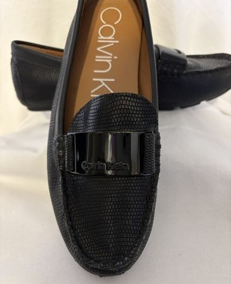 Calvin Klein Lisette Black Leather Loafers Size 5.5 EUC