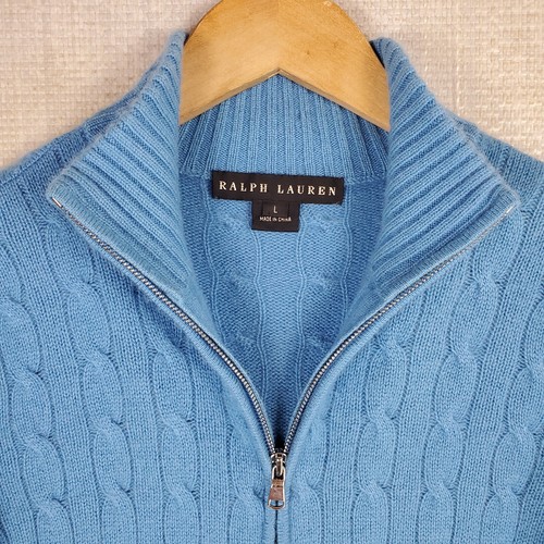 RALPH LAUREN BLACK LABEL 100% Cashmere Womens Sweater Size Large Cable Knit 1/4 - 第 15/17 張圖片