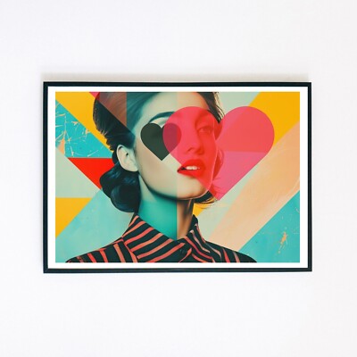 Abstract Heart Retro Portrait Collage Illustration 7x5 Home Decor Wall Art Print