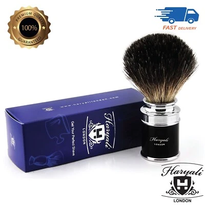 HARYALI LONDON Mens Black Badger Hair Shaving Brush for Best Beard Grooming Ready Shave Tool
