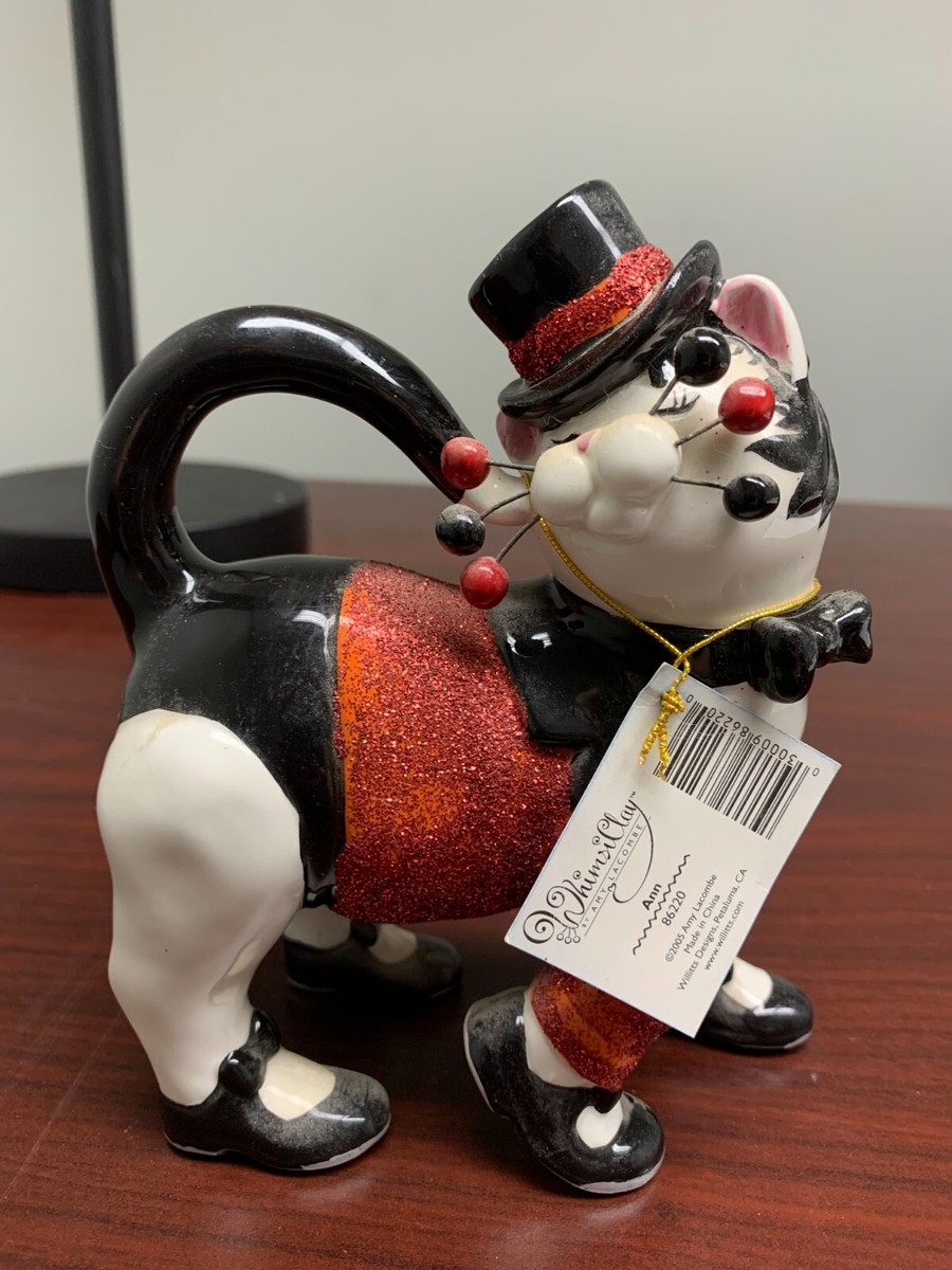 Amy LaCombe WhimsiClay Ann Cabaret Cat Ceramic Porcelain Figurine  