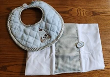 NWT BEARINGTON Baby Collection Waggles DOG Quilted BIB with Matching Burp Cloth