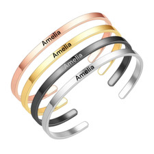 Personalised Engraved Bracelet Cuff Bangle with Any Text / Name ❤