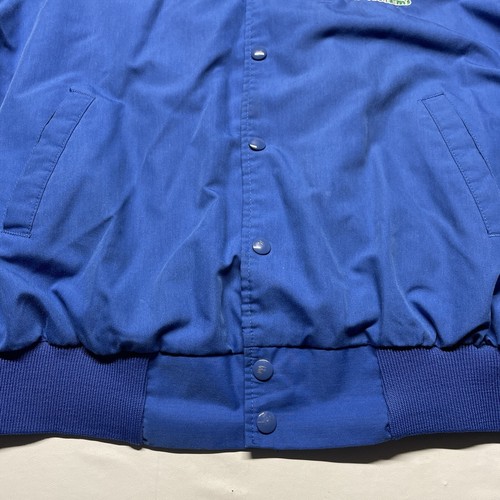 Vintage 90s Bomber Jacket Windbreaker Men’s Large Blue Button Up Art USA Made - Afbeelding 7 van 13