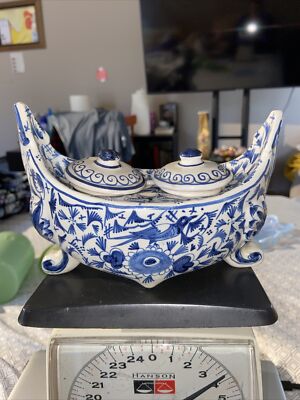 VINTAGE FRENCH INKWELL BLUE FAIENCE MADE IN FRANCE-anyone know who made this?