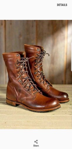 Botas de cordones para caminar hechas a mano de color marrón militar para  hombre | eBay