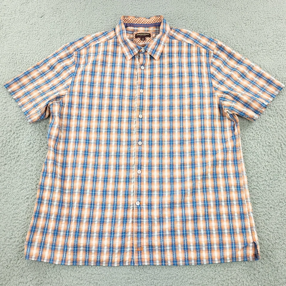 Camisa Johnston Murphy Para Hombres XL Extra Grande Azul Naranja Informal Camp Seersucker Foto 2 de 4